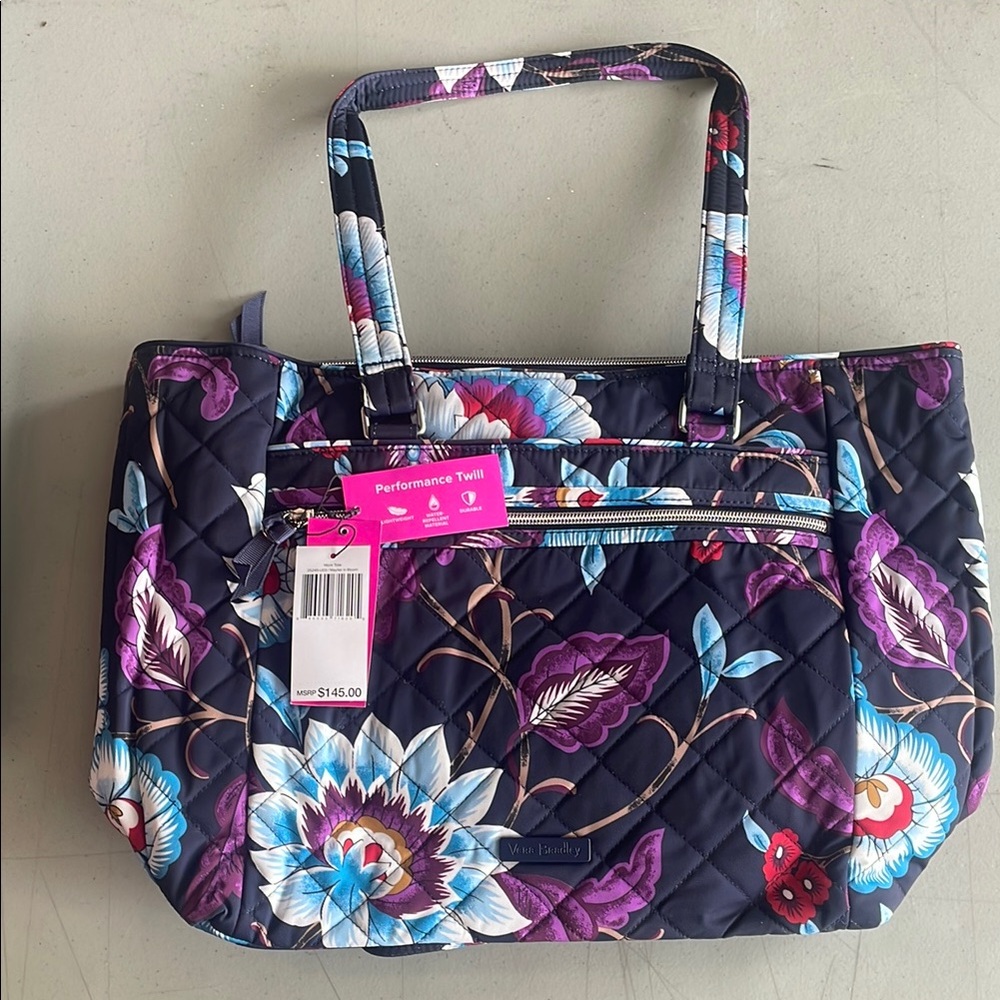 Vera Bradley Floral Tote Bag - Purple and Blue